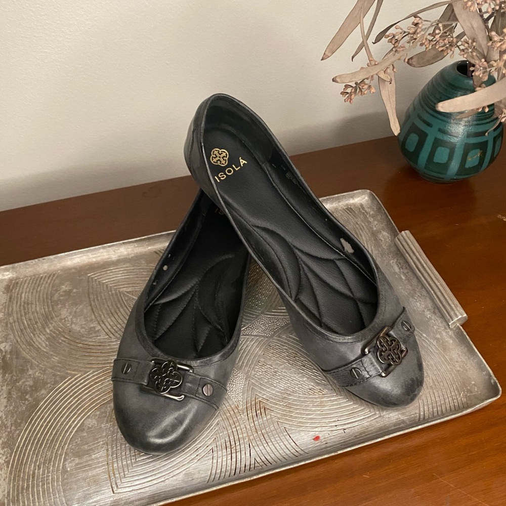 Gunmetal grey flats with buckle detail